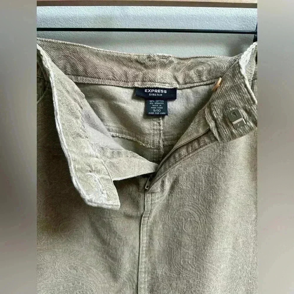 Vintage Y2K Express Corduroy Paisley Print Mini Skirt | Tan | Women’s Size 9/10 - Picture 5 of 10